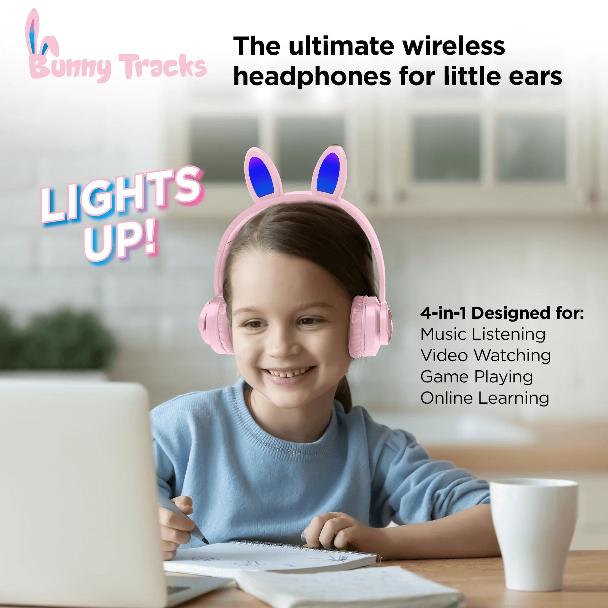 HyperGear Bunny Tracks Wireless Light-Up Headphones – Fun LED Design