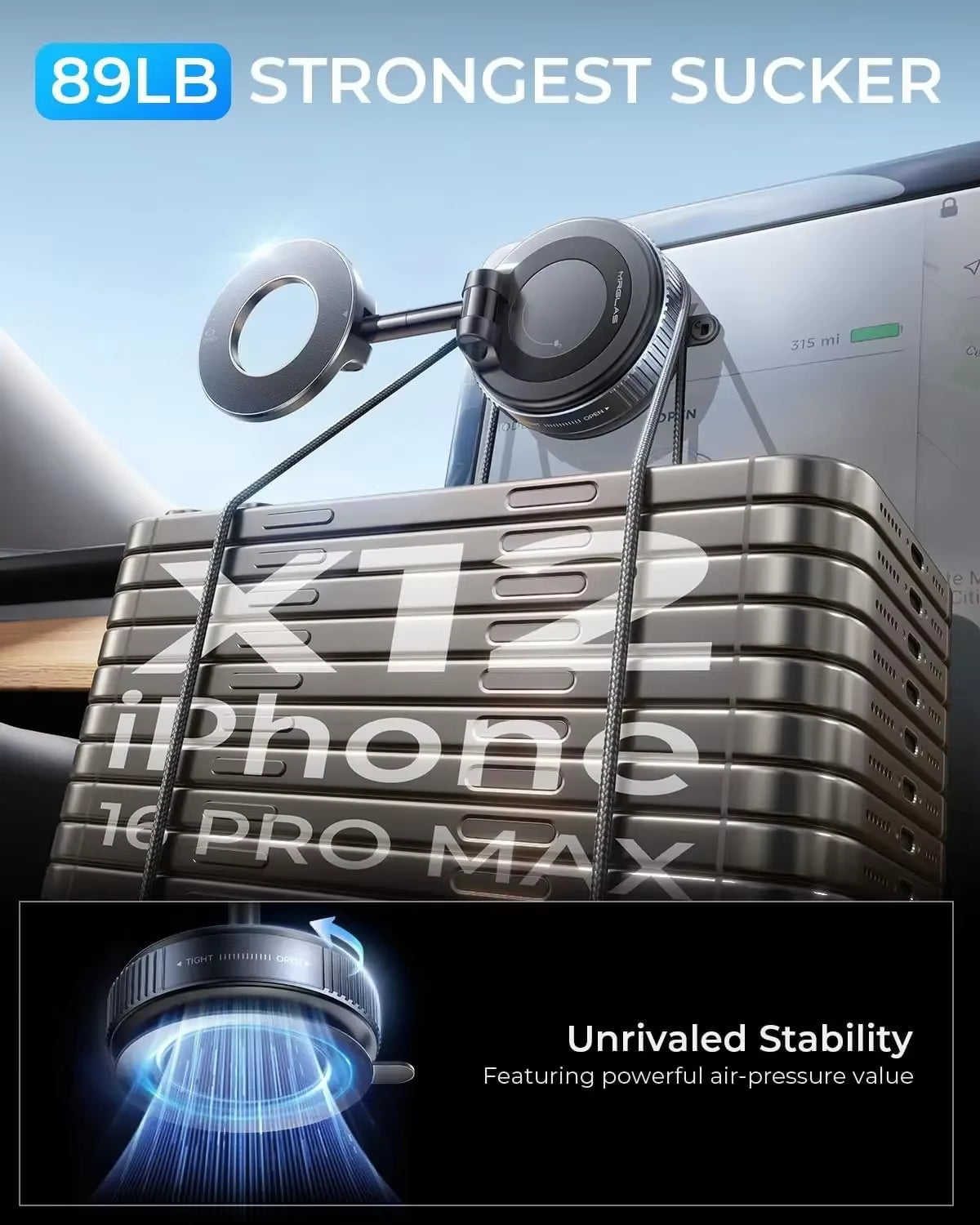 2025 Magnetic Phone Holder Magsafe Compatible Vacuum Suction Cup 360° Rotation Car Truck Mount Universal Fit Portable Foldable