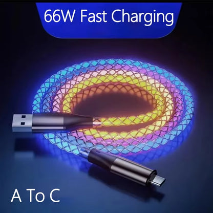 LED Glowing USB-A to Type-C Fast Charging Cable – 66W, 1M