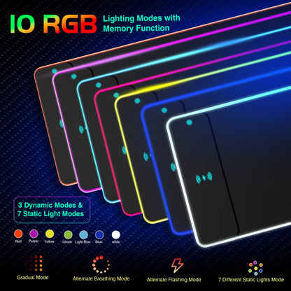 RGB Wireless Charging Gaming Mouse Pad – LED Desk Mat for Phone & PC
