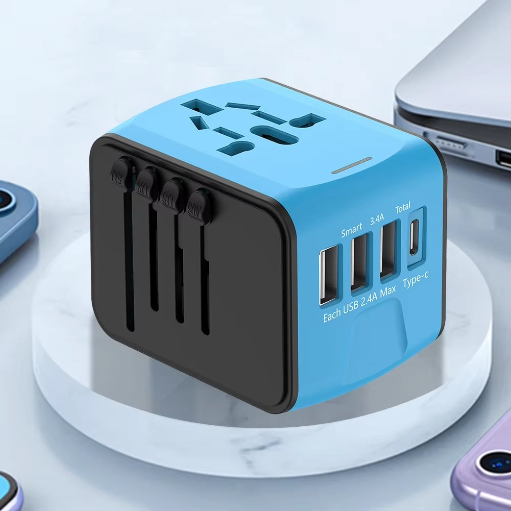 Universal Travel Adapter – 100V–250V Power Plug with 3 USB & 1 Type-C Port