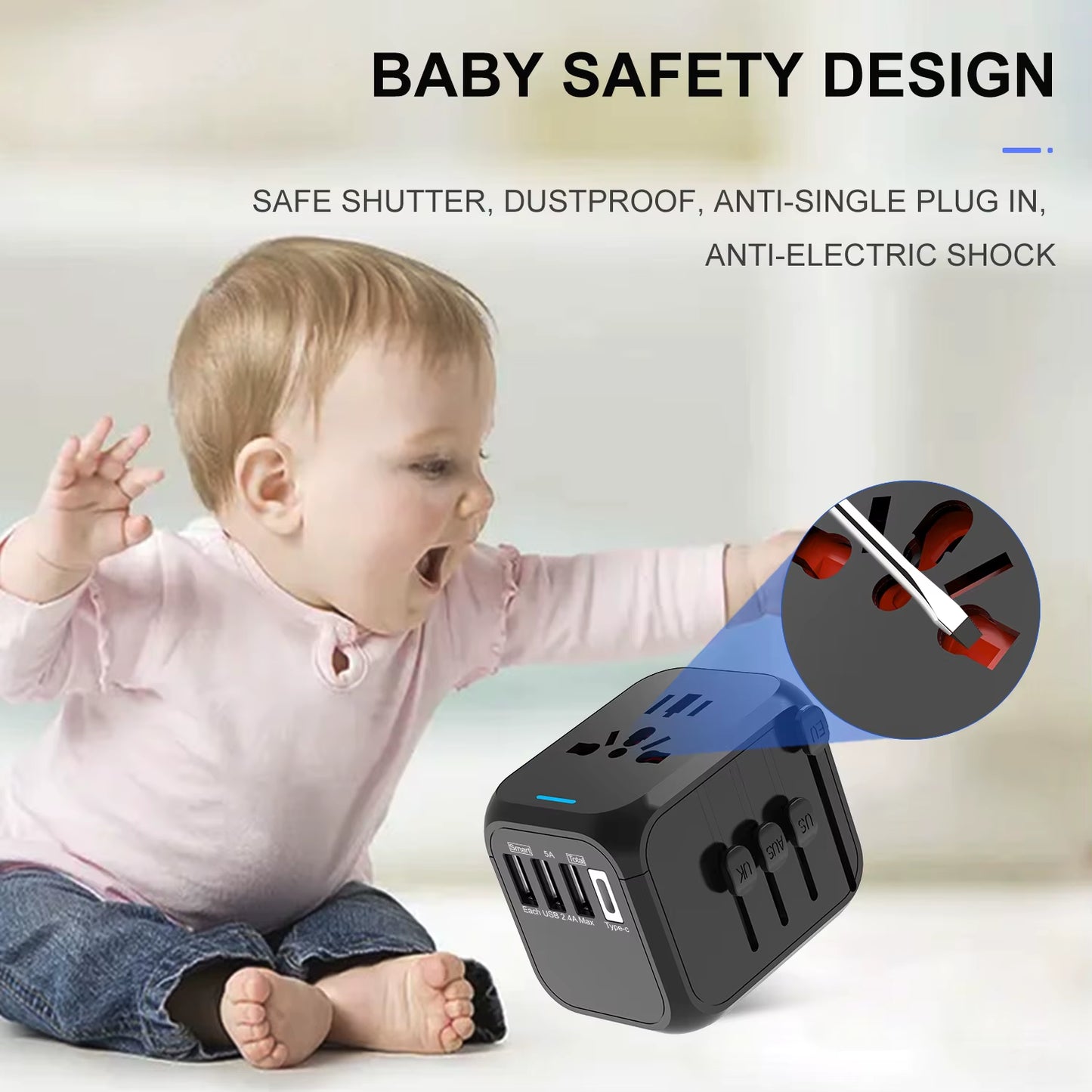 Universal Travel Adapter with USB & Type-C – Fast Charging Worldwide