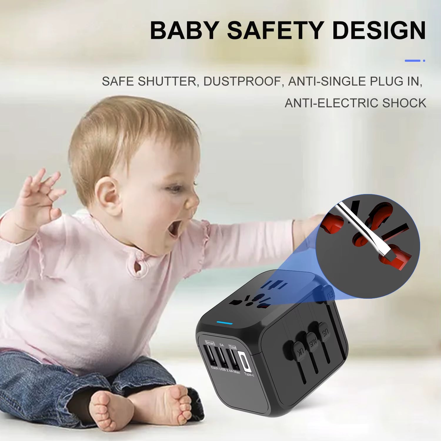 Universal Travel Adapter with USB & Type-C – Fast Charging Worldwide