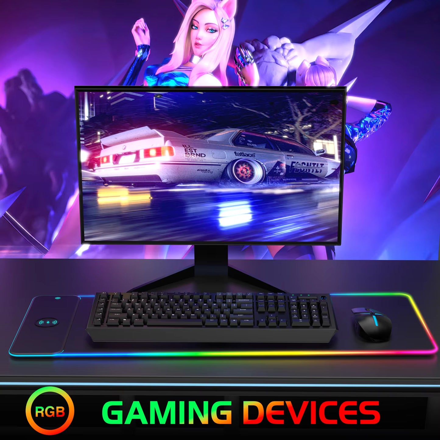 RGB Wireless Charging Gaming Mouse Pad – LED Desk Mat for Phone & PC