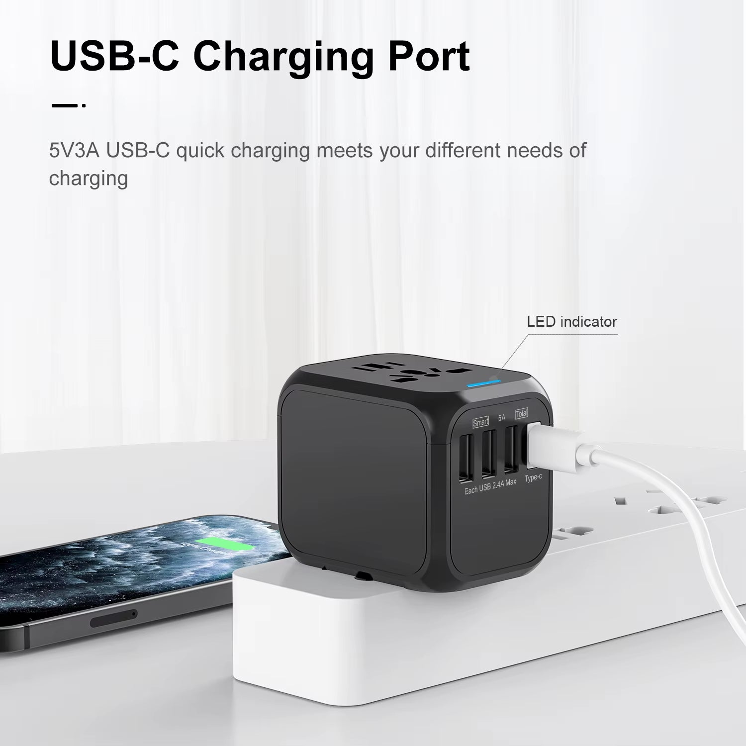 Universal Travel Adapter with USB & Type-C – Fast Charging Worldwide