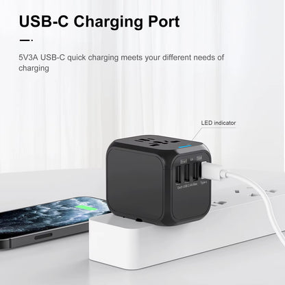 Universal Travel Adapter with USB & Type-C – Fast Charging Worldwide