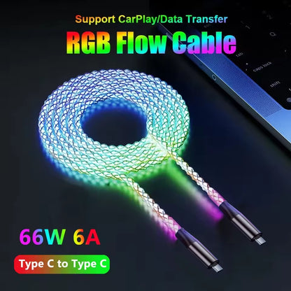 LED Glowing USB-A to Type-C Fast Charging Cable – 66W, 1M