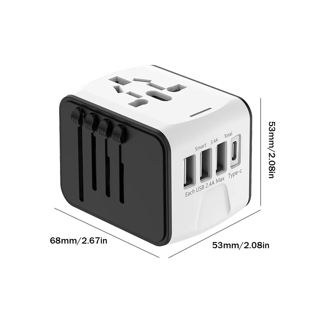 Universal Travel Adapter – 100V–250V Power Plug with 3 USB & 1 Type-C Port