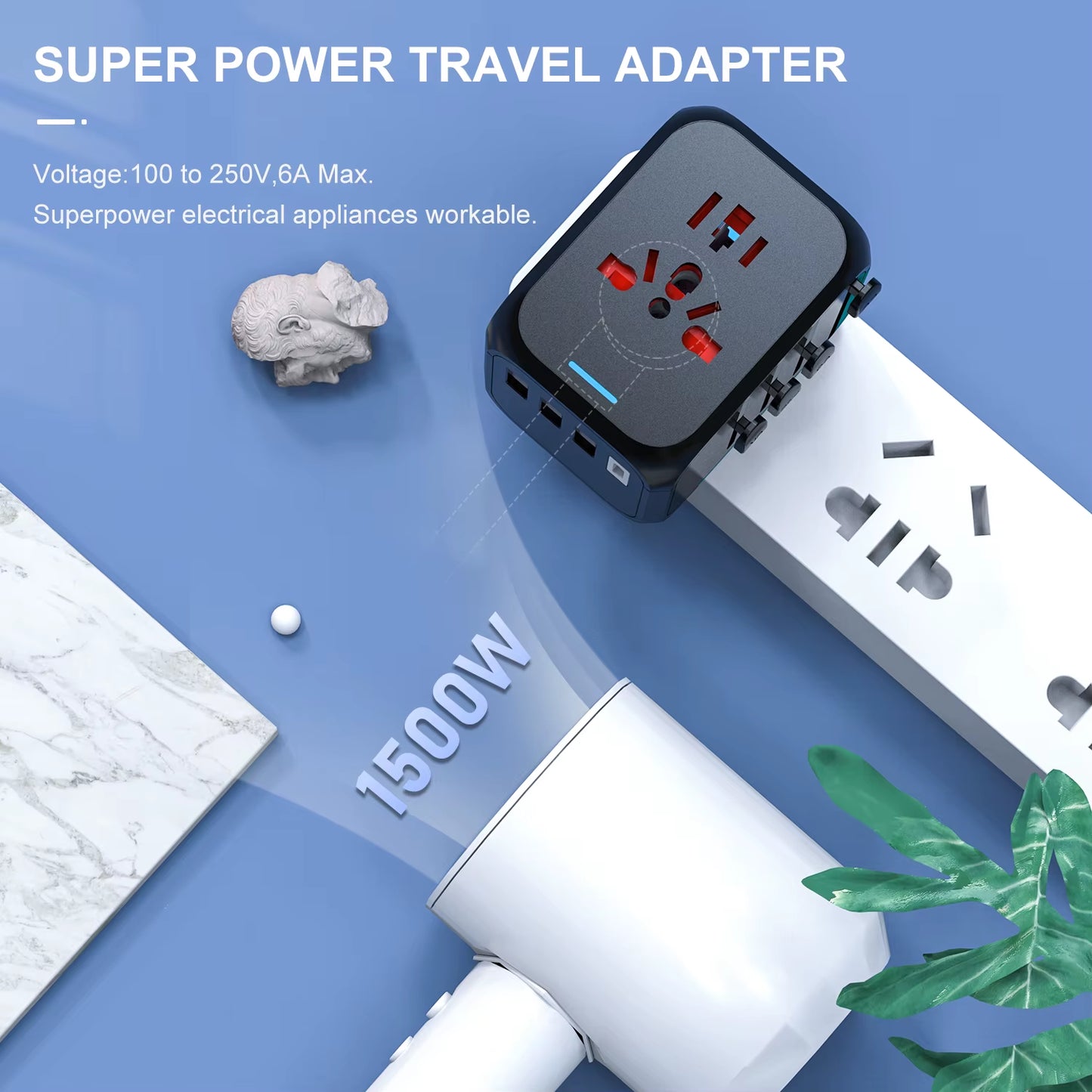 Universal Travel Adapter with USB & Type-C – Fast Charging Worldwide