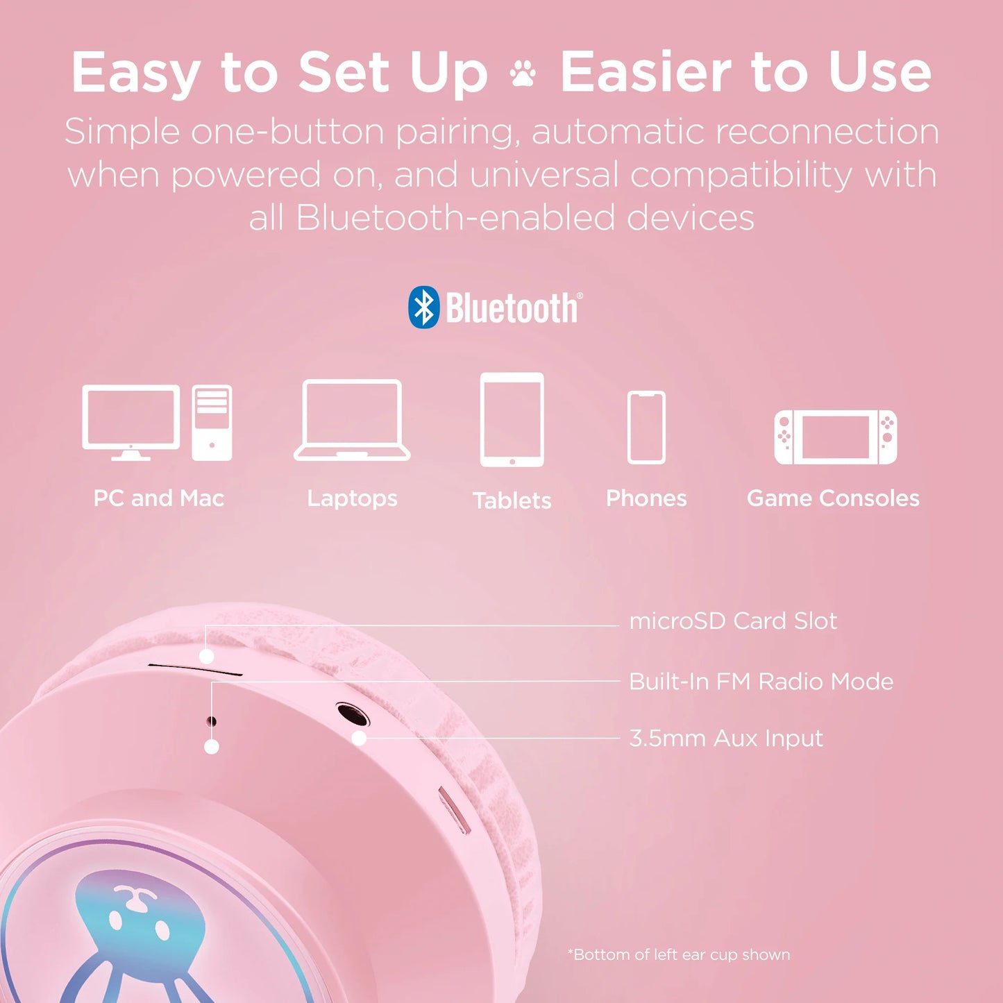 HyperGear Bunny Tracks Wireless Light-Up Headphones – Fun LED Design