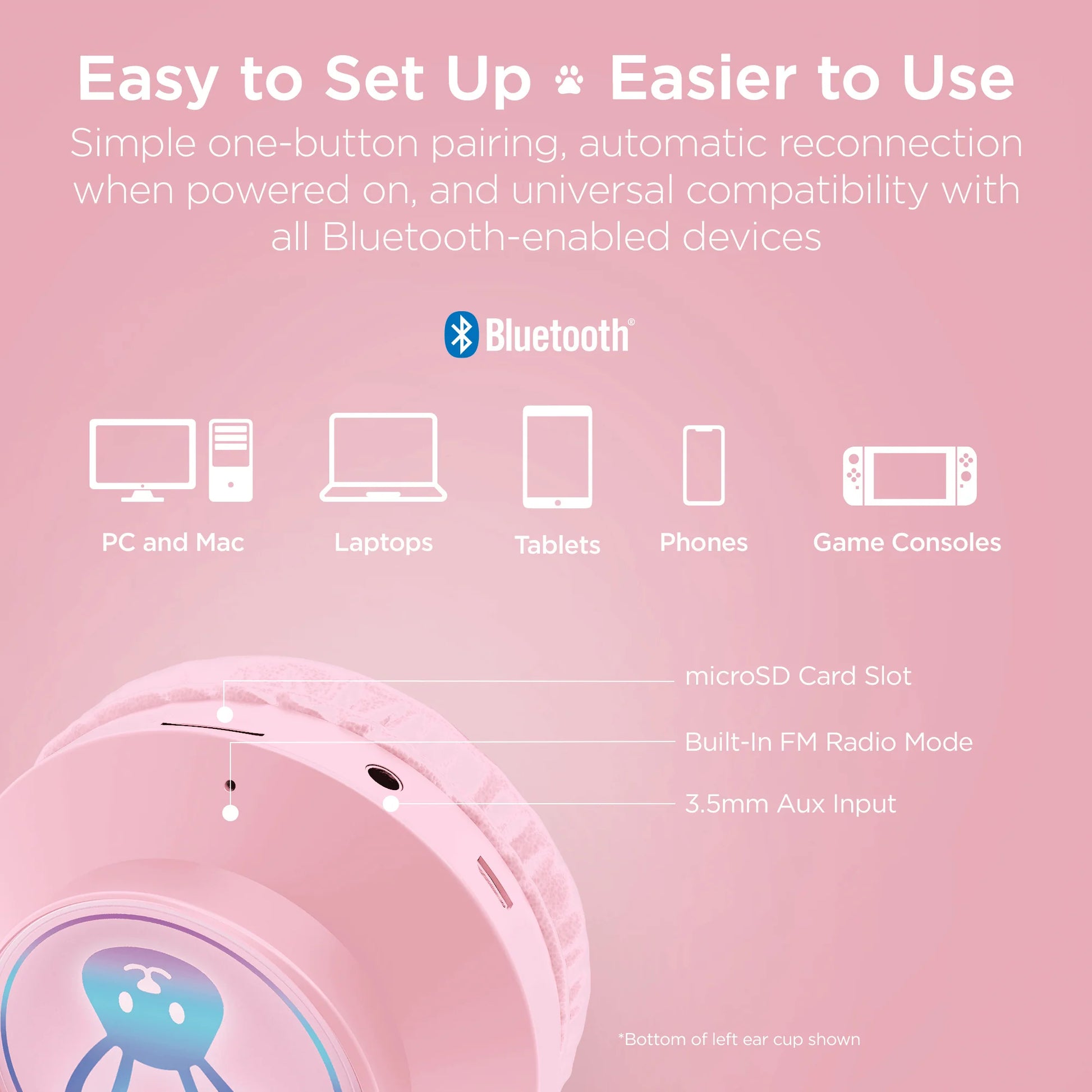 HyperGear Bunny Tracks Wireless Light-Up Headphones – Fun LED Design