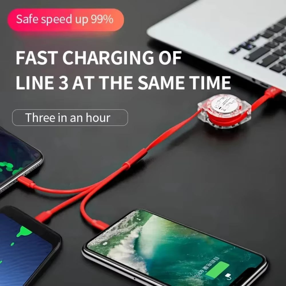 3-in-1 Fast Charging Cable – USB-C to Lightning, Type-C & Micro USB (3A)