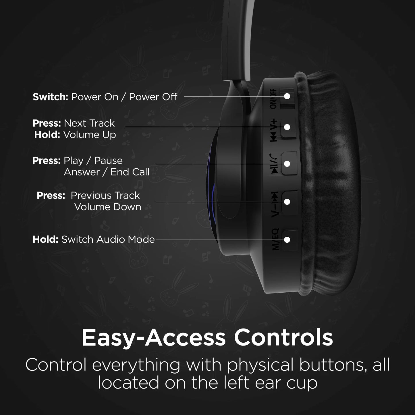 HyperGear Bunny Tracks Wireless Light-Up Headphones – Fun LED Design