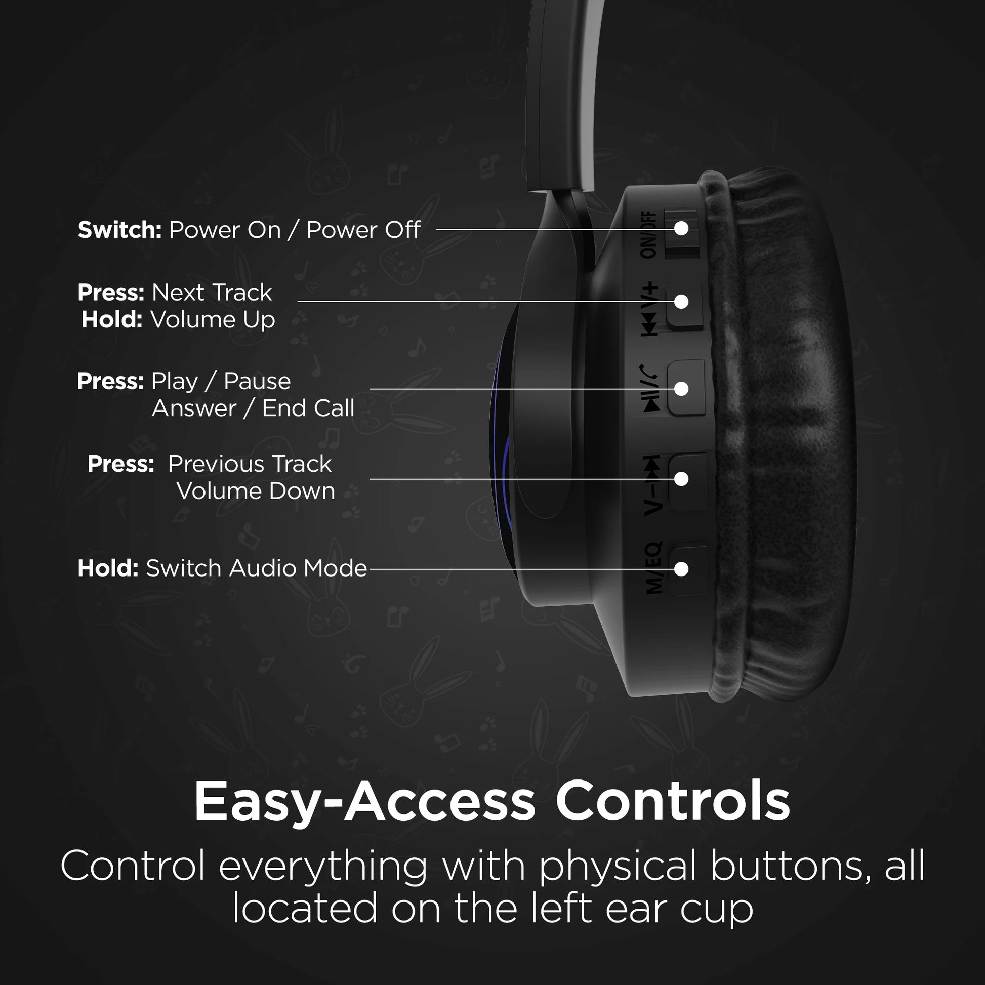 HyperGear Bunny Tracks Wireless Light-Up Headphones – Fun LED Design