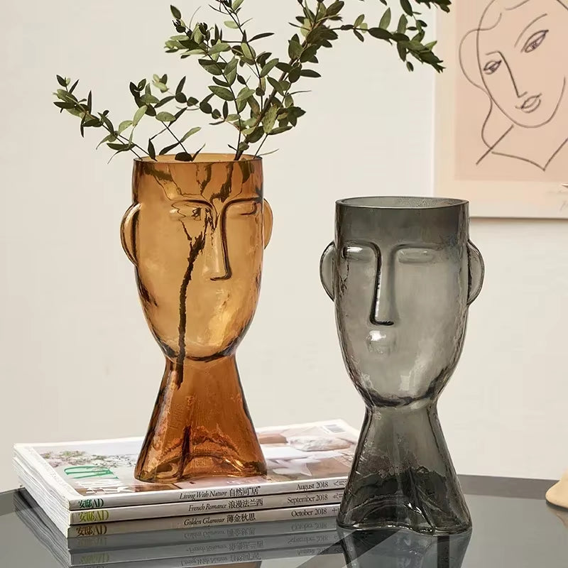 Face Art Glass Vase – Modern Decorative Flower Arrangement Vase