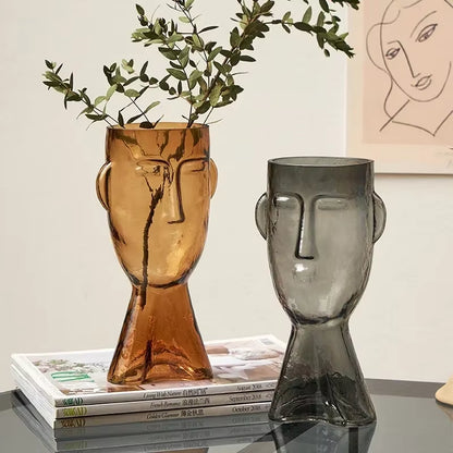 Face Art Glass Vase – Modern Decorative Flower Arrangement Vase
