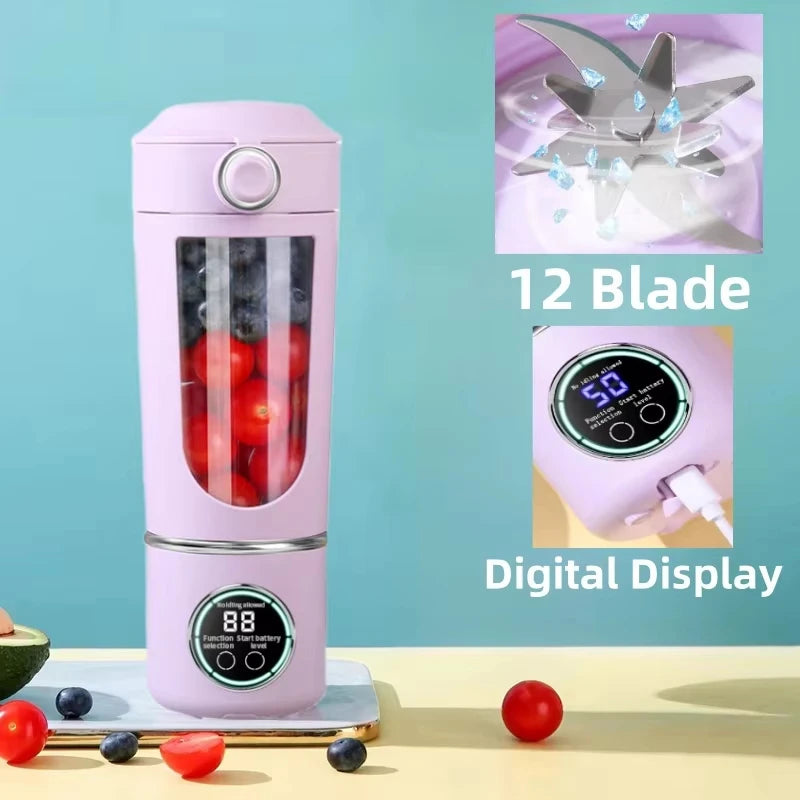 Portable 2-in-1 Juice Maker Blender – 700ML, 12-Blade High-Speed Mixing