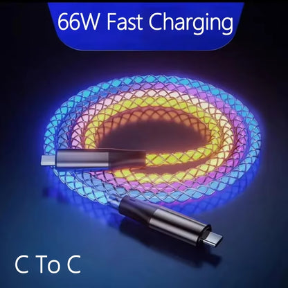 LED Glowing USB-A to Type-C Fast Charging Cable – 66W, 1M