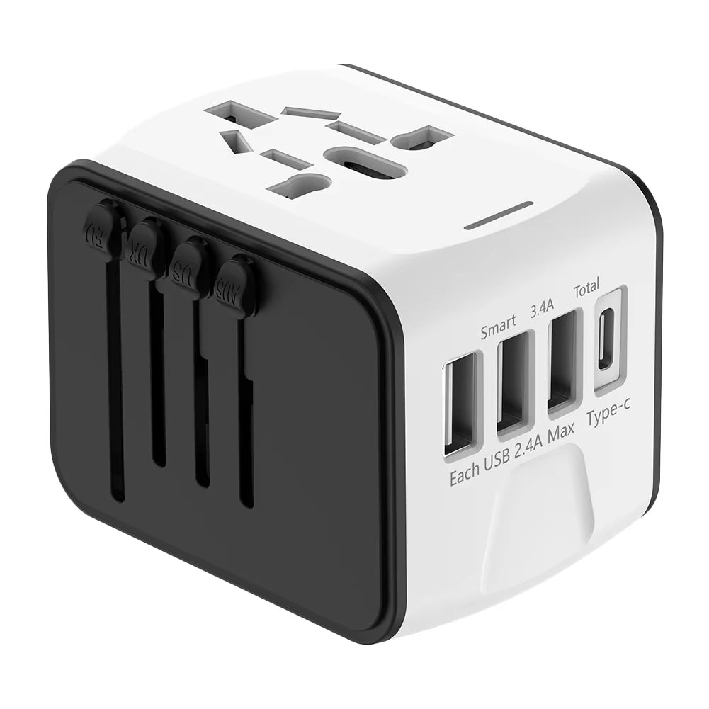 Universal Travel Adapter – 100V–250V Power Plug with 3 USB & 1 Type-C Port