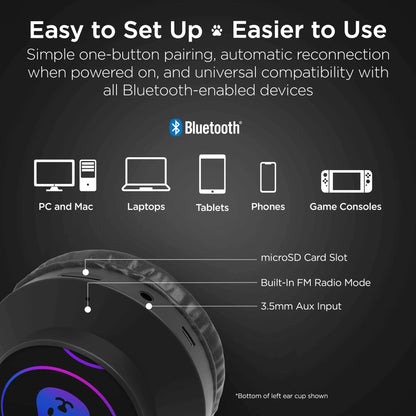 HyperGear Bunny Tracks Wireless Light-Up Headphones – Fun LED Design