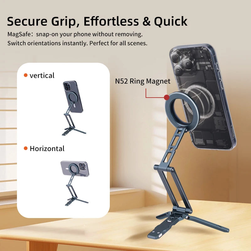 COBONE Magnetic Phone Tripod Holder – Foldable, Adjustable & Travel-Ready
