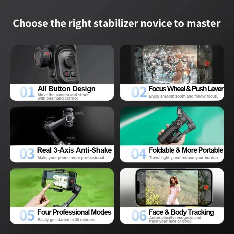 AOCHUAN 3-Axis Smartphone Gimbal Stabilizer – AI Face Tracking for iPhone & Android