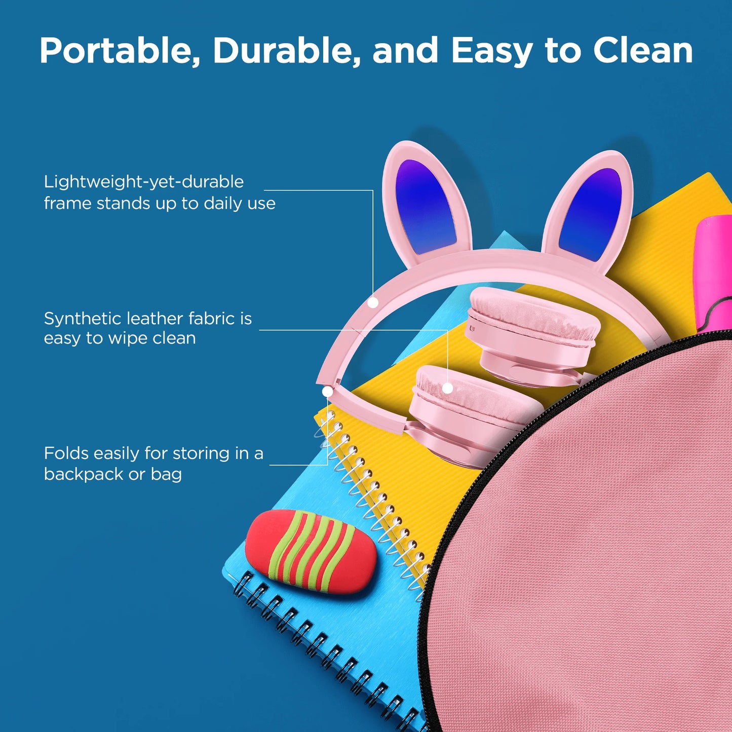 HyperGear Bunny Tracks Wireless Light-Up Headphones – Fun LED Design