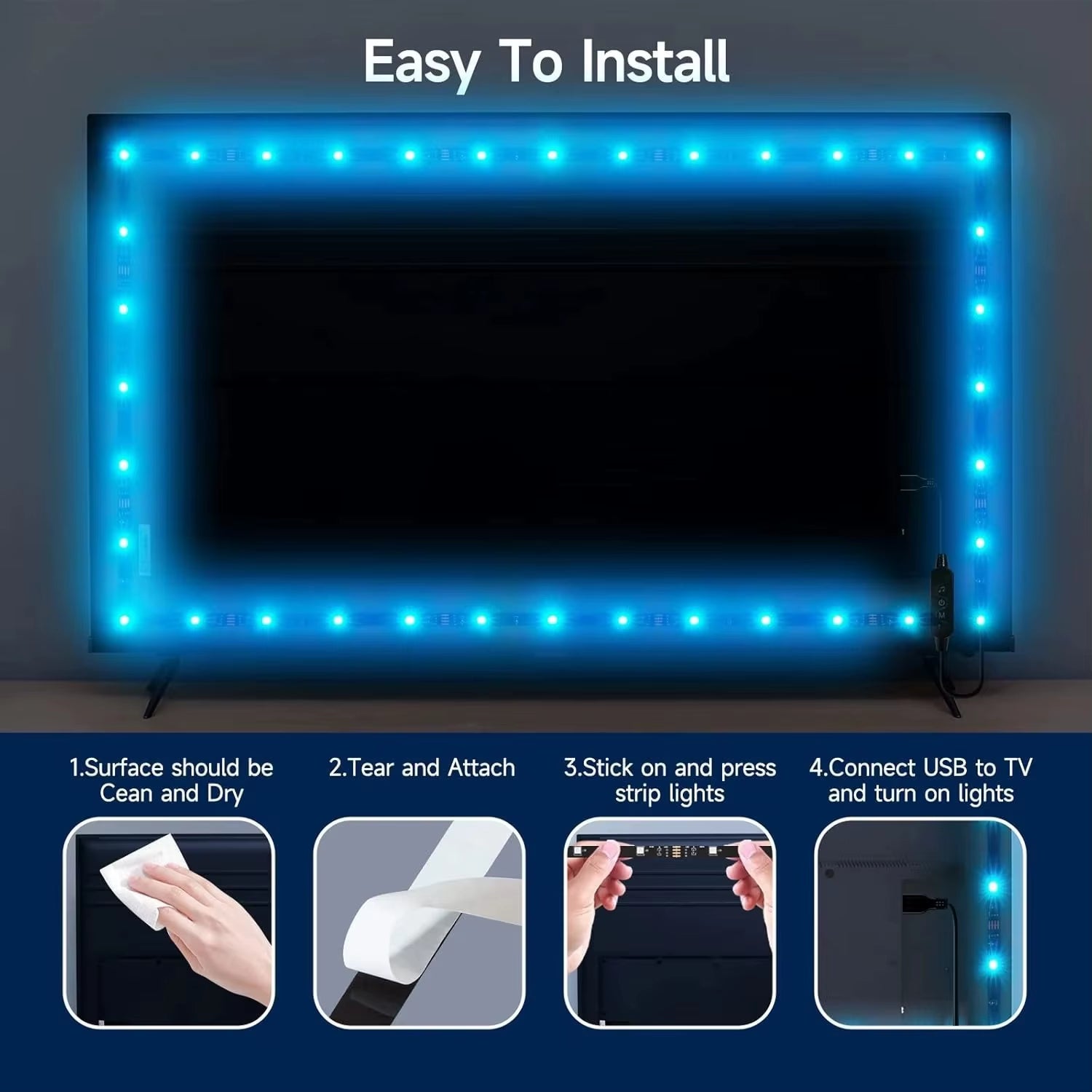 RGB LED Strip Lights – Bluetooth Smart USB Light Strip for TV & Room