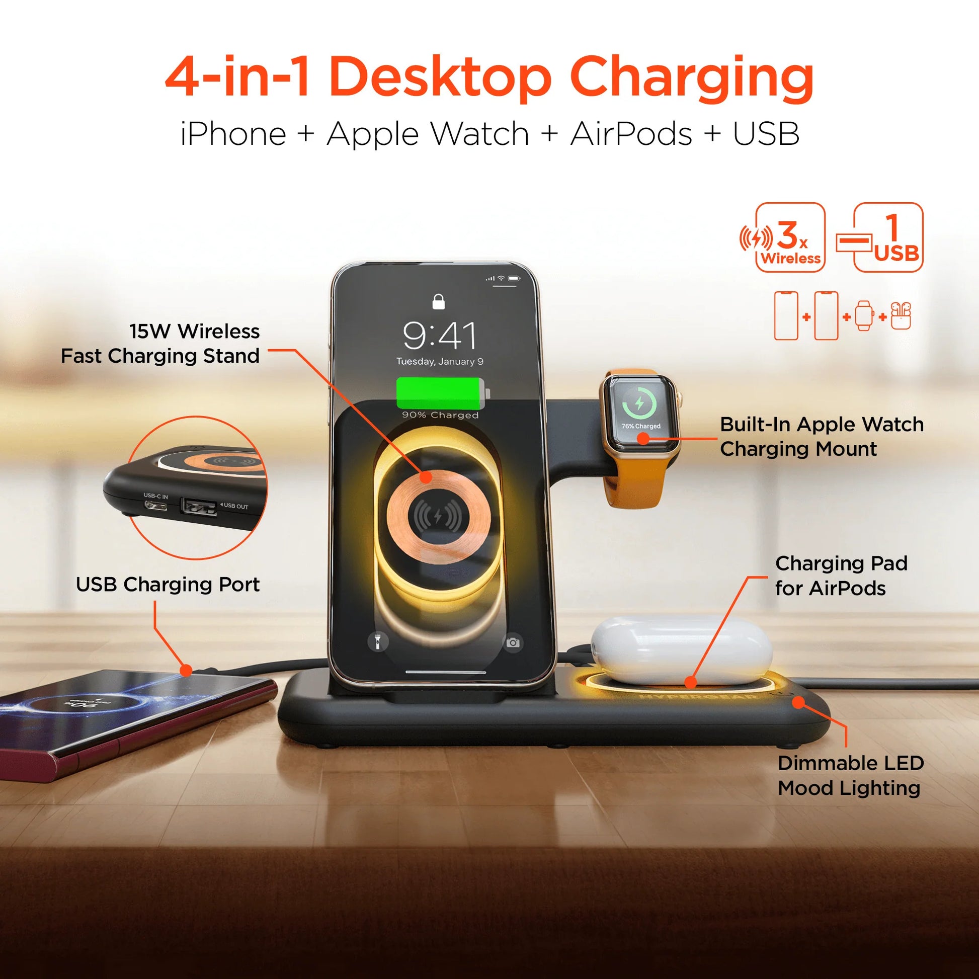 HyperGear 4-in-1 Wireless Charging Stand – Fast, All-in-One Power Hub