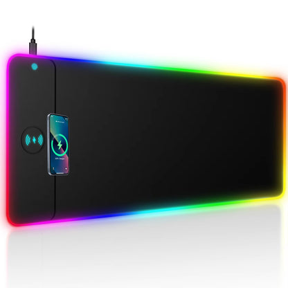 RGB Wireless Charging Gaming Mouse Pad – LED Desk Mat for Phone & PC
