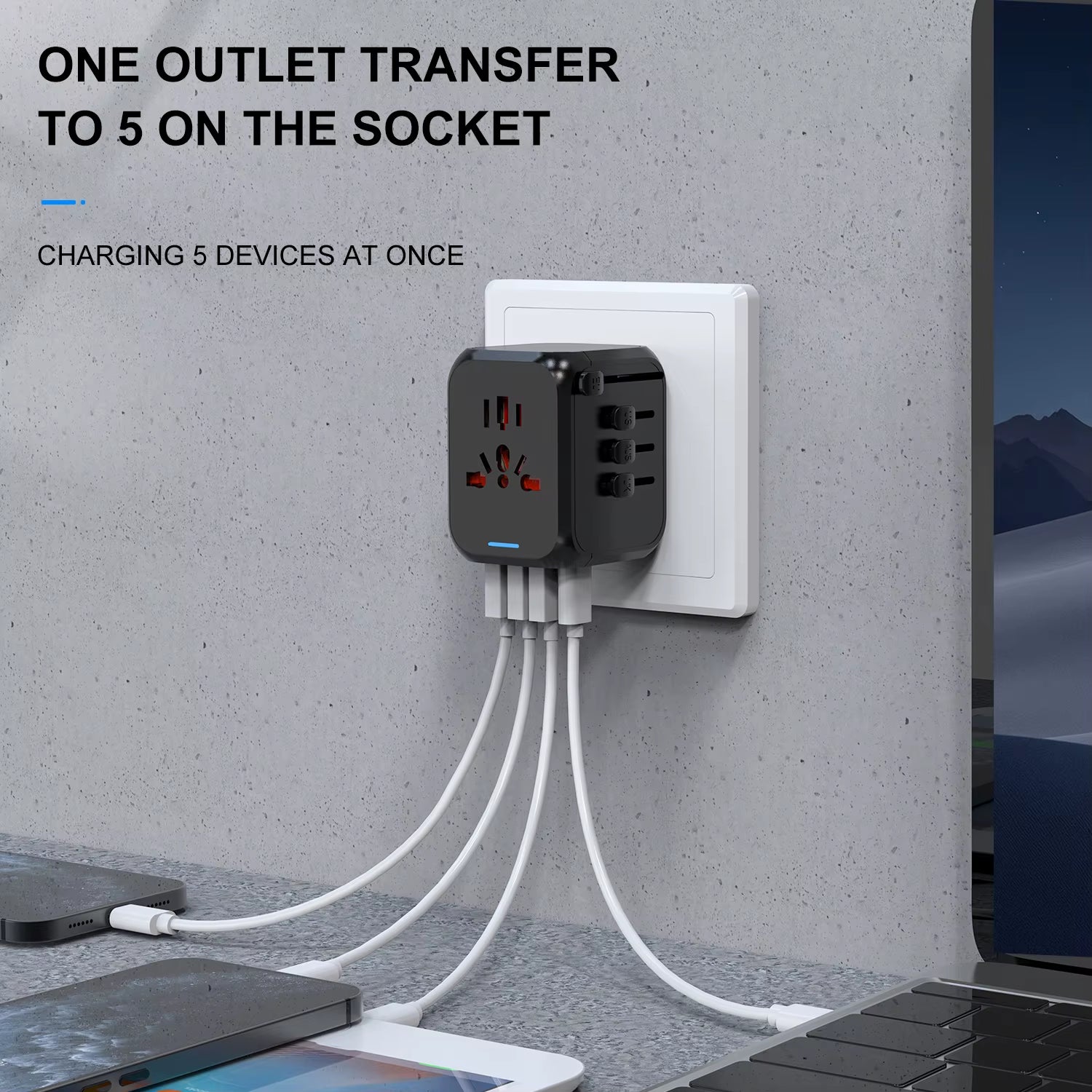 Universal Travel Adapter with USB & Type-C – Fast Charging Worldwide