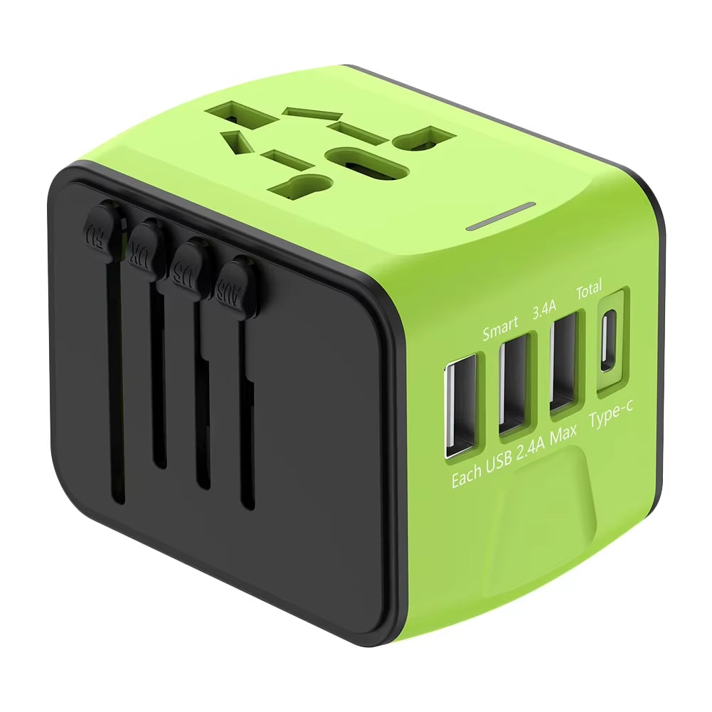 Universal Travel Adapter – 100V–250V Power Plug with 3 USB & 1 Type-C Port