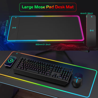 RGB Wireless Charging Gaming Mouse Pad – LED Desk Mat for Phone & PC
