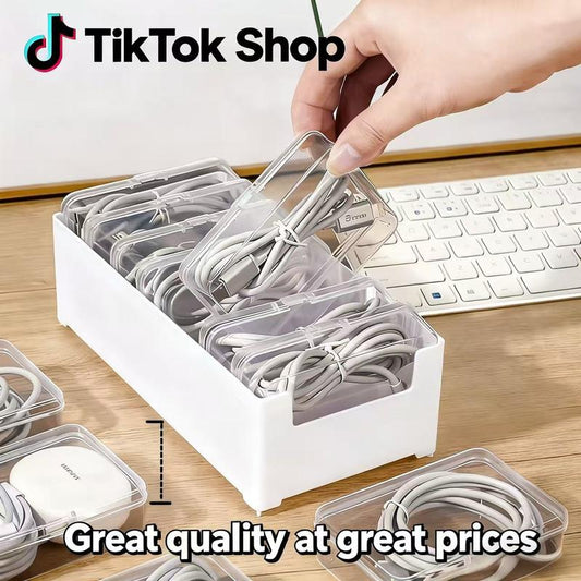 Desktop Cable Organizer Box – Tidy Storage for Chargers & Cables