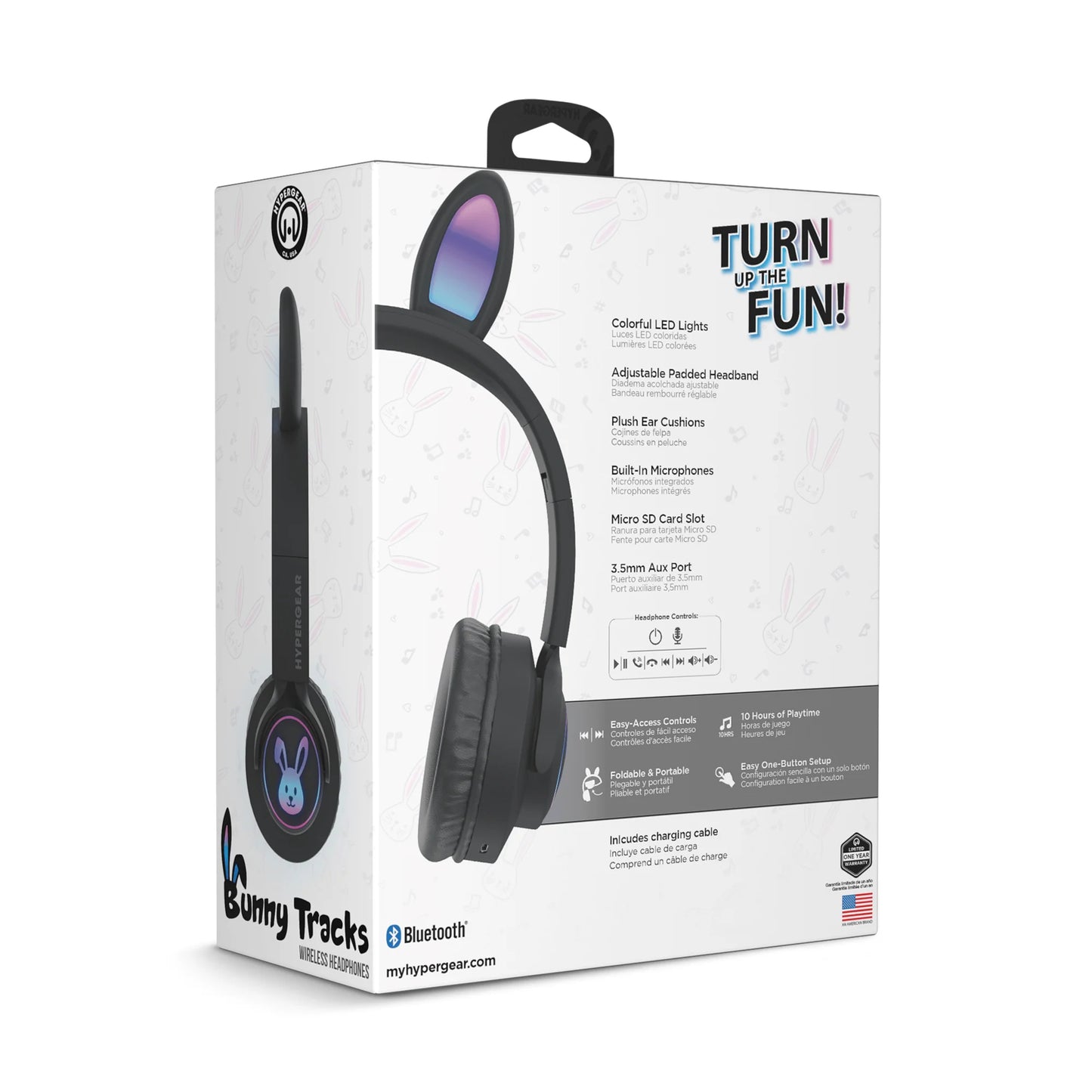 HyperGear Bunny Tracks Wireless Light-Up Headphones – Fun LED Design