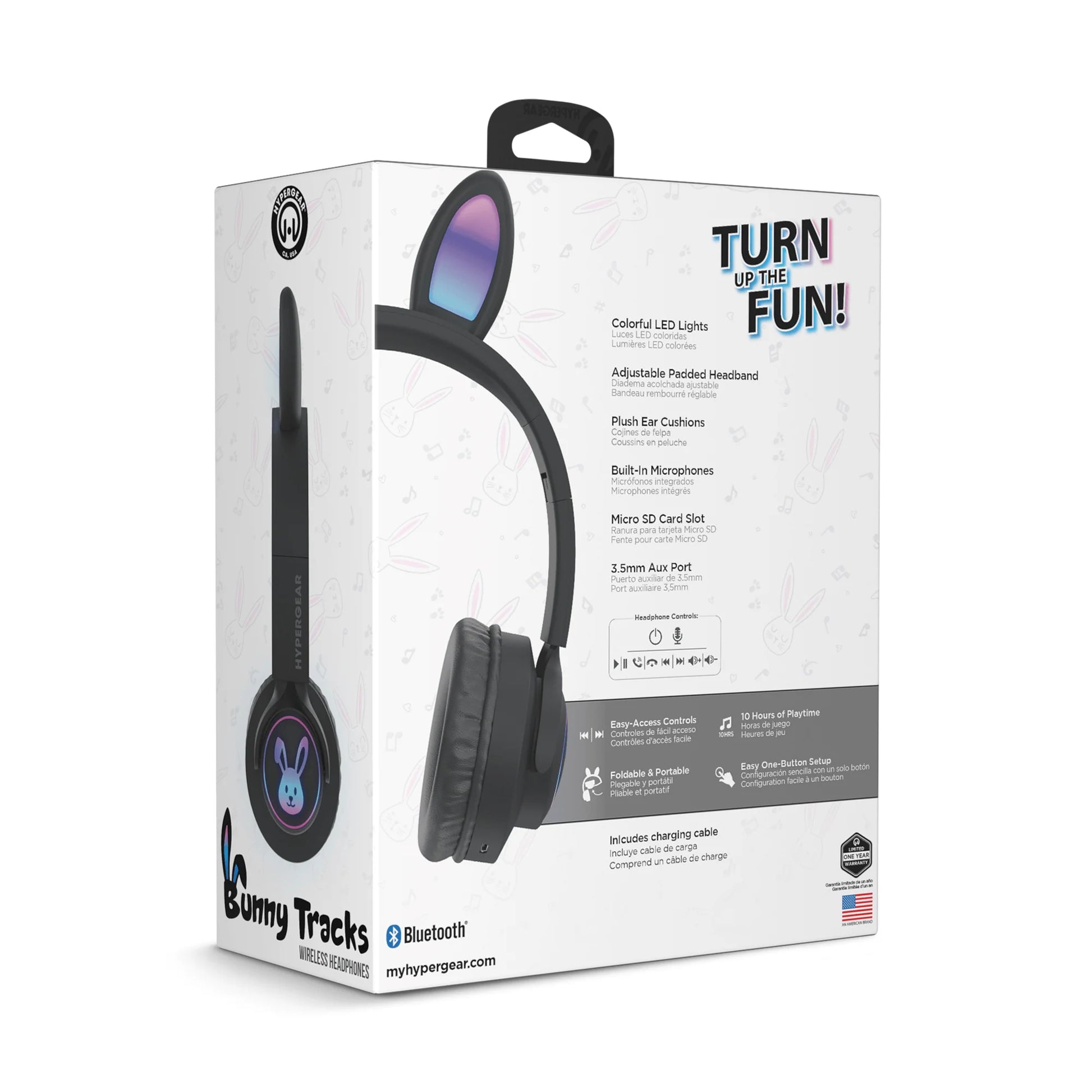 HyperGear Bunny Tracks Wireless Light-Up Headphones – Fun LED Design
