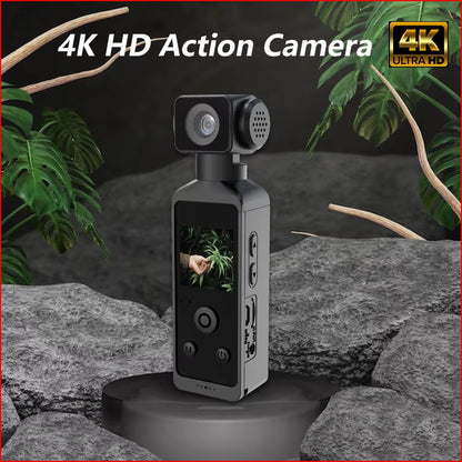 Pocket 5K HD Action Camera with 270° Rotatable Lens, Optical Image Stabilizer, Microsd / TF Card, Waterproof Housing,