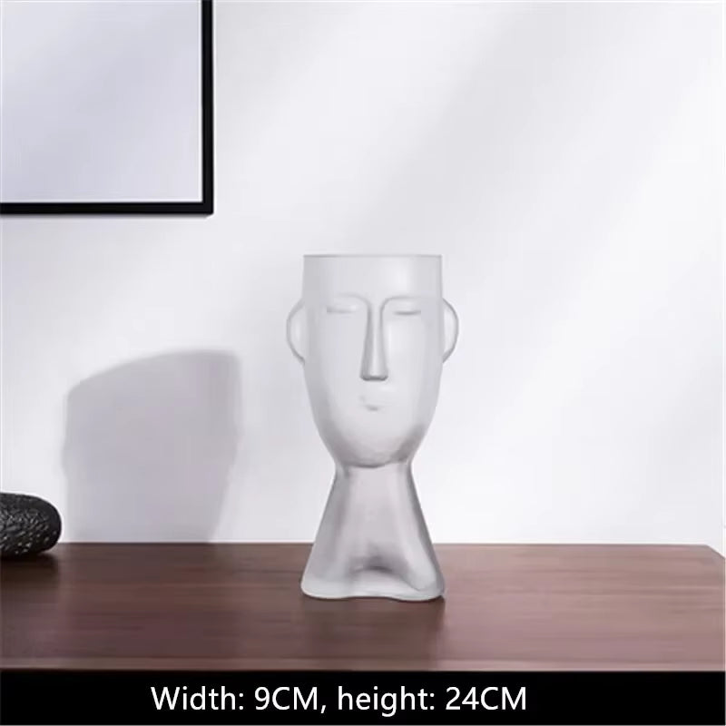 Face Art Glass Vase – Modern Decorative Flower Arrangement Vase